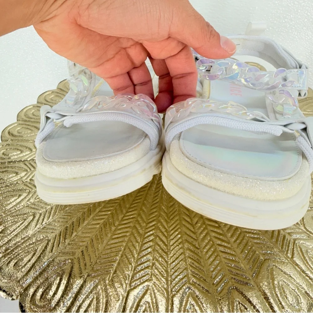 Justice‎ Girls Sandals Size 3 White Iridescent Chain Platform NWOT